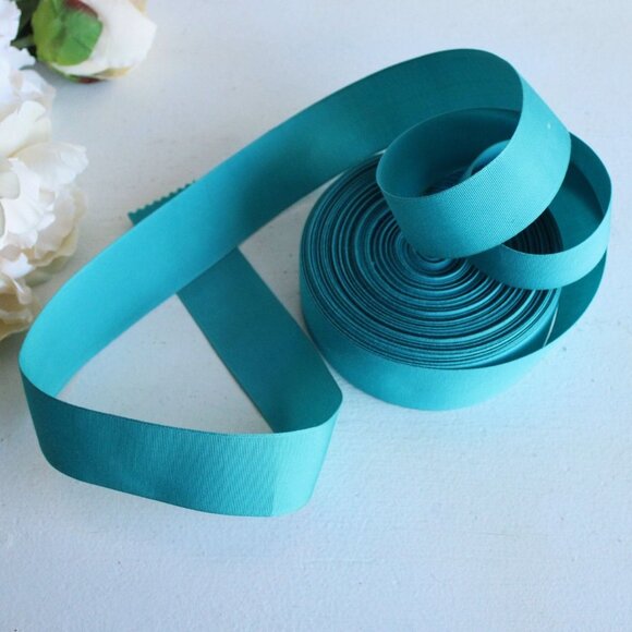Vintage Teal Blue Grosgrain Ribbon Trim 1.5" Wide / 2 Yards / Turquoise Aqua - Picture 6 of 10